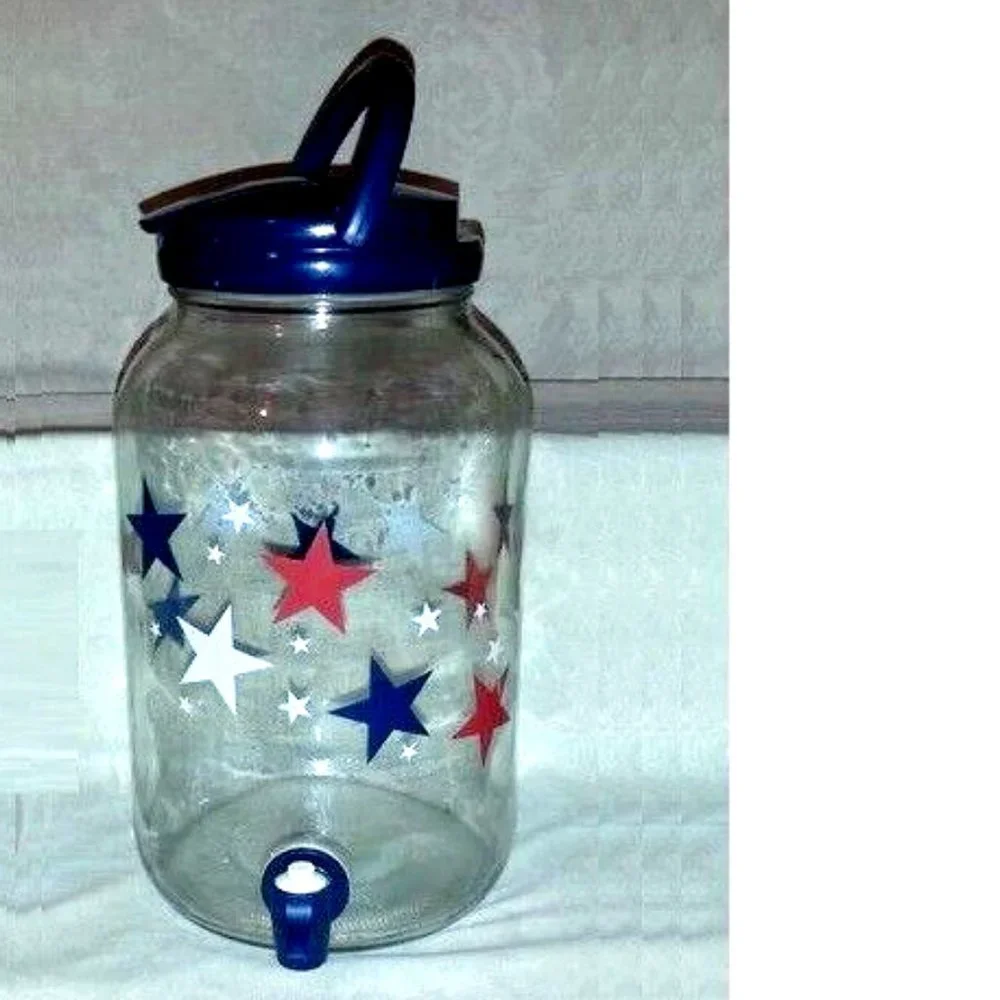 Vintage 4 JULY  Dispenser Glass Beverage (Jar Drink Pitcher) Made In USA - Picture 2 of 4